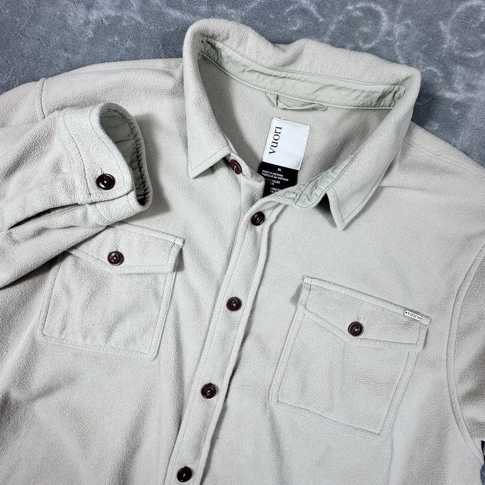 Vuori Shirt Mens XL Tan Aspen Fleece Shacket Jacket Button Up Outdoor Soft